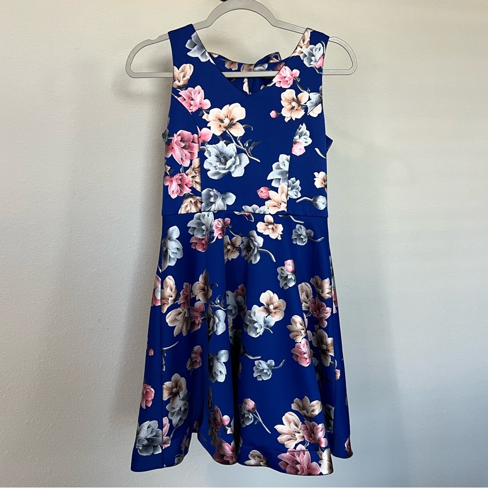 Rare edition blue satin floral special event dress